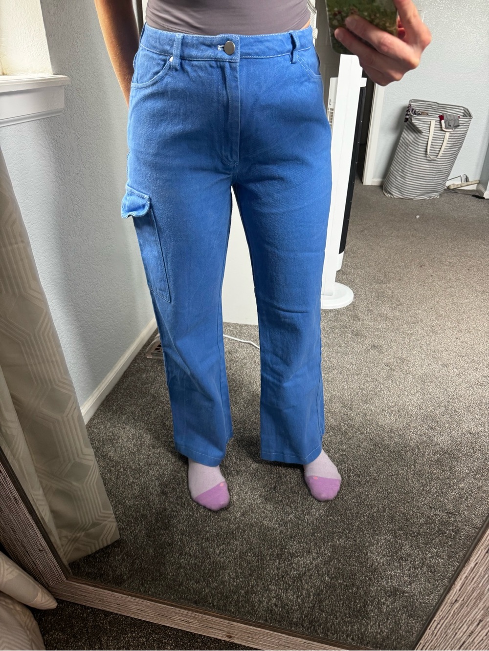 Cobalt Blue Straight-Leg Cargo Jeans